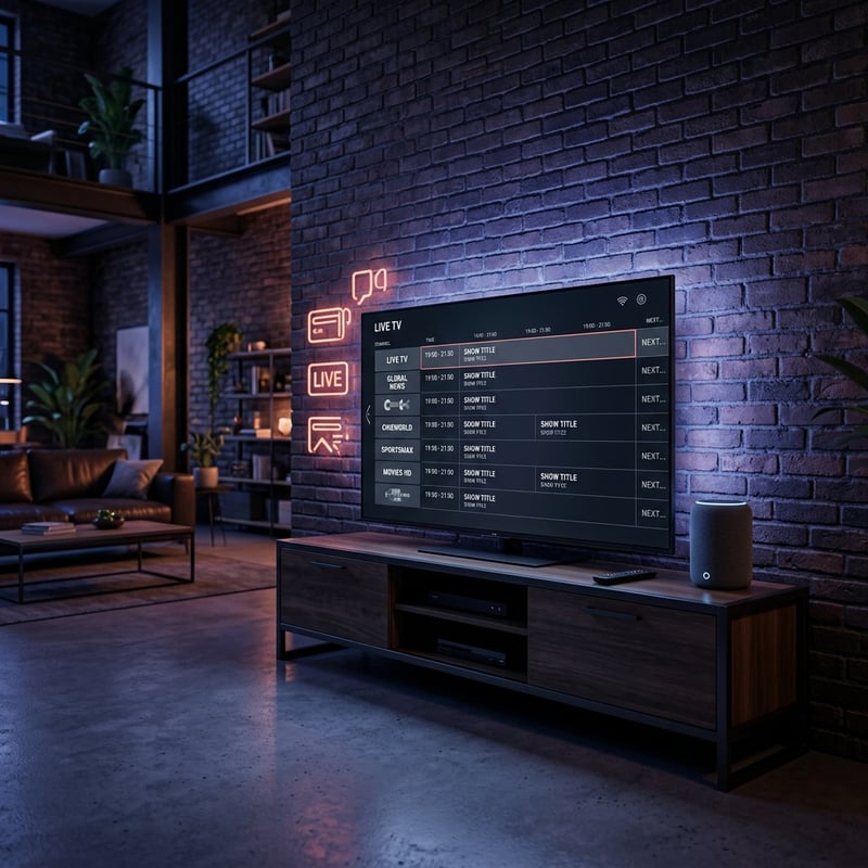 A flat screen TV with a menu on the screen.