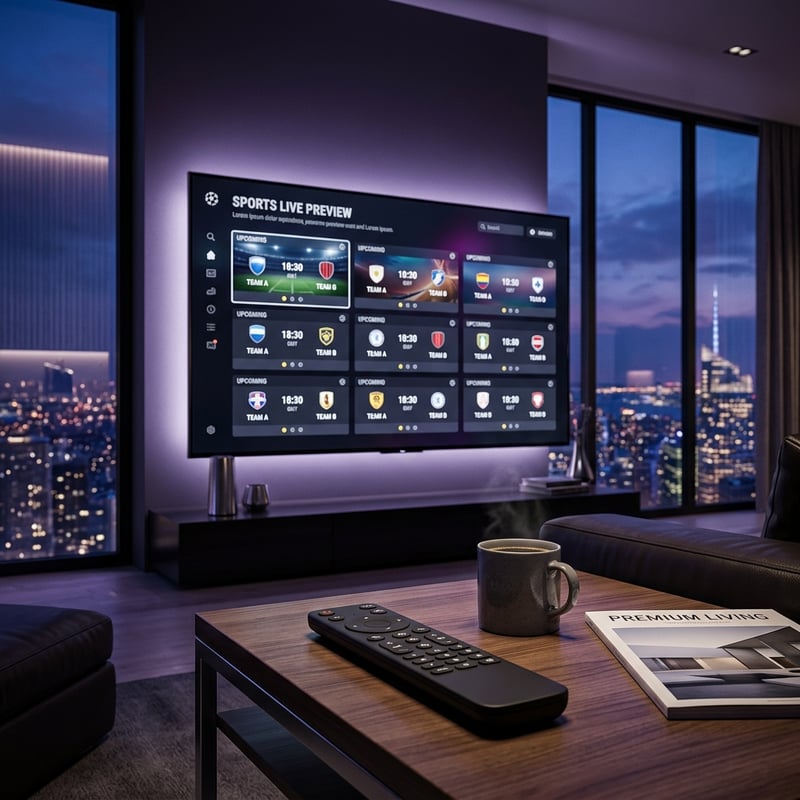 A large flat screen TV with a sports channel on display.