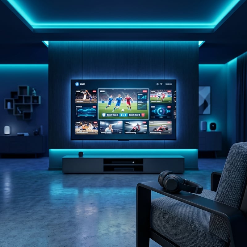 A large flat screen TV with multiple channels displayed on it.