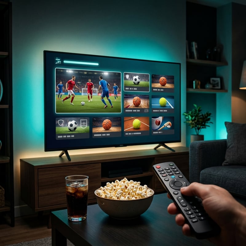 A person holding a remote control in front of a TV that is displaying a sports game.