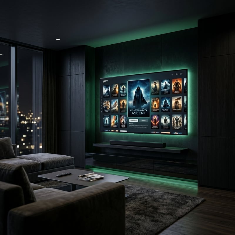 A large flat screen TV with a green frame and a selection of movies on it.