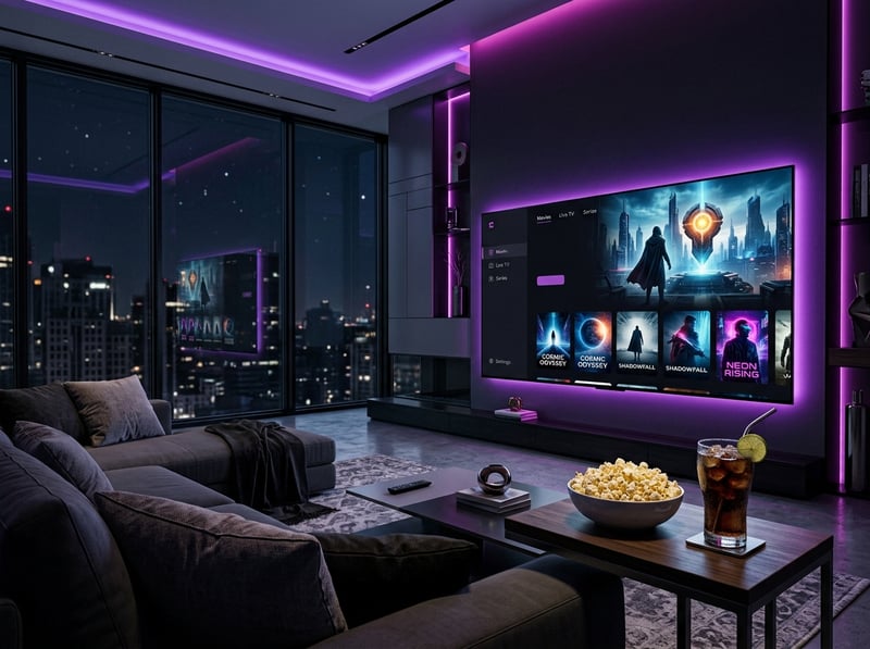 A large flat screen TV is mounted on the wall in a living room.