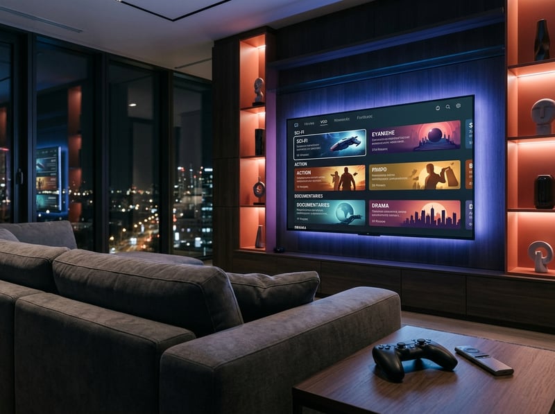 A large flat screen TV with a menu on it.