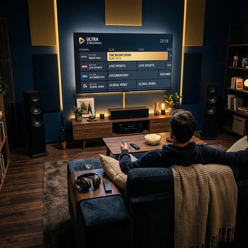 A man is sitting in a living room watching TV.