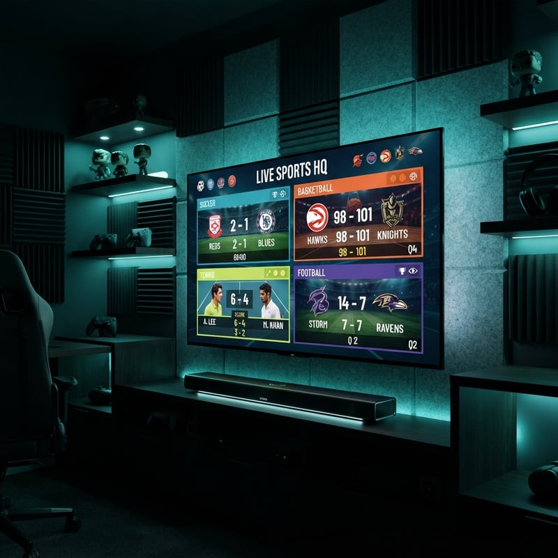 A large flat screen TV displaying a sports channel.