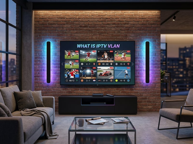 A flat screen TV displaying IPTV content.