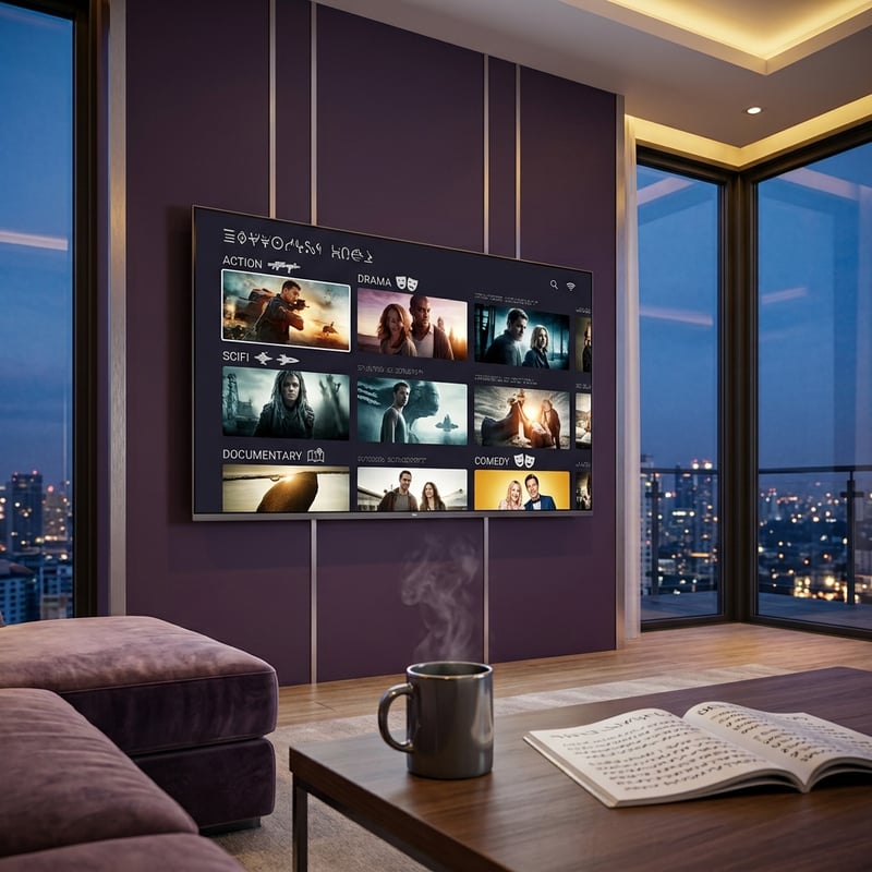 A large flat screen TV with a menu on it.