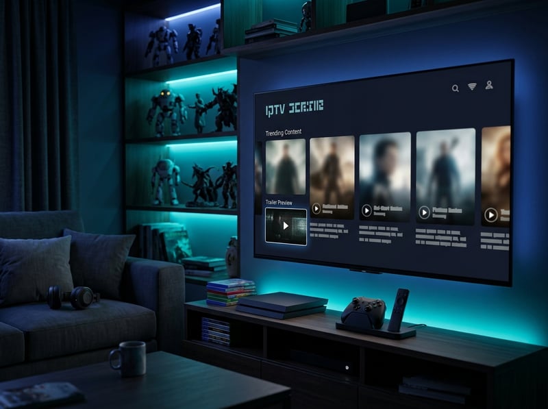 A flat screen TV displaying a menu for IPTV.