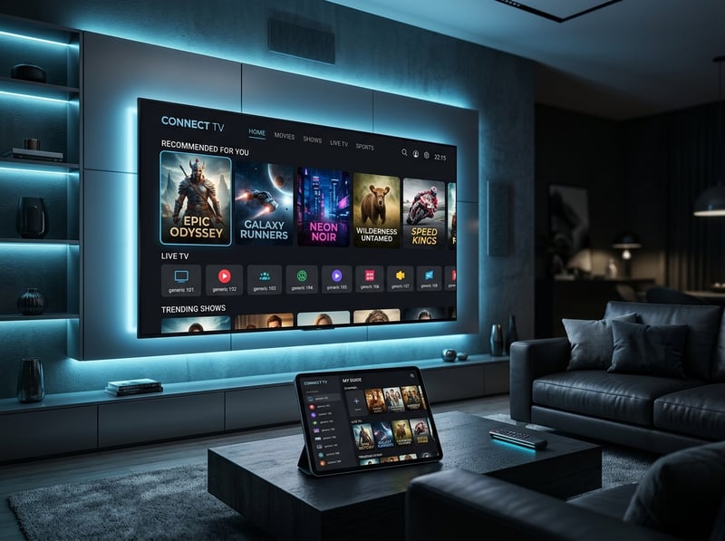 A large flat screen TV displaying a selection of movies and TV shows.