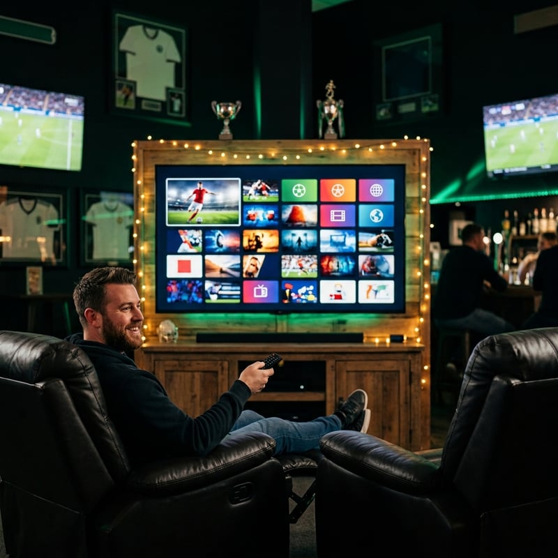 A man is sitting in a chair in front of a large flat screen TV.