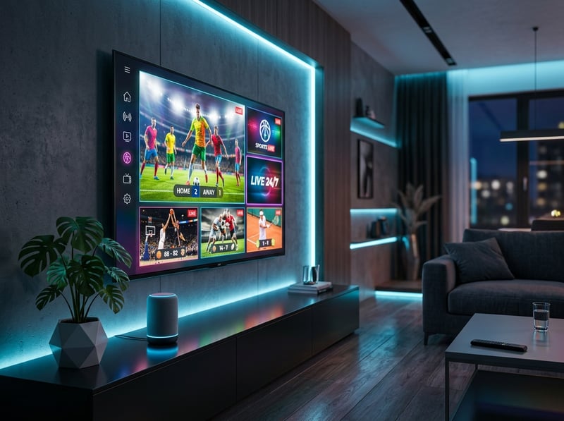 A large flat screen TV with a sports game on it.