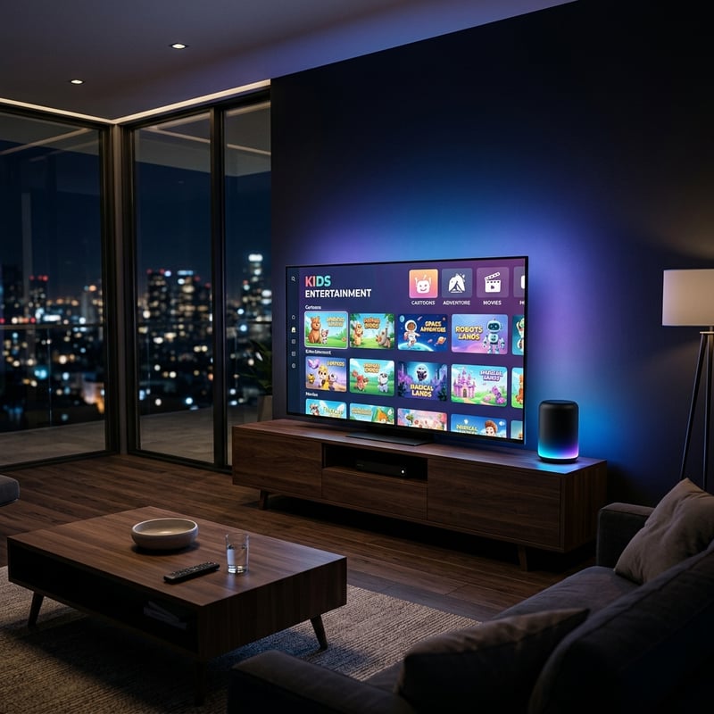 A large flat screen TV with a wooden frame and a remote control sitting on a table in front of a window.