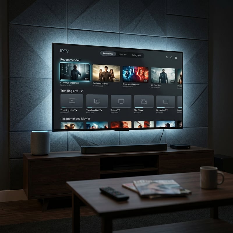 A flat screen TV with IPTV on the screen.