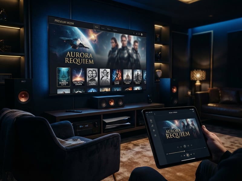 A man is holding a tablet with the word 'Aurora Requiem' on the screen.