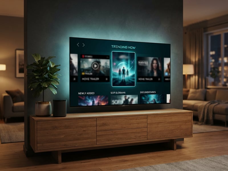 A flat screen TV with a menu on the screen.